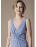 Silver Jersey Twist Pleated Bridesmaid Dress